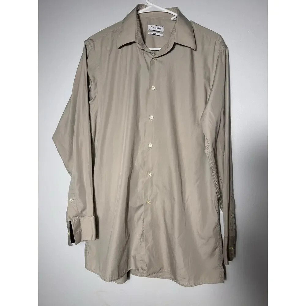Calvin Klein Men Cream Button-down shirt‎ long sleeve Sz Md